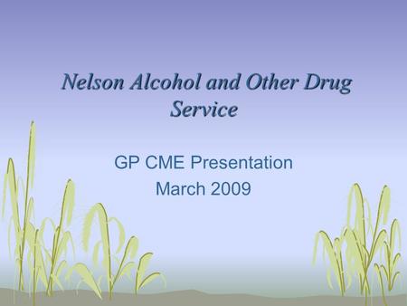 Nelson Alcohol and Other Drug Service Nelson Alcohol and Other Drug Service GP CME Presentation March 2009.