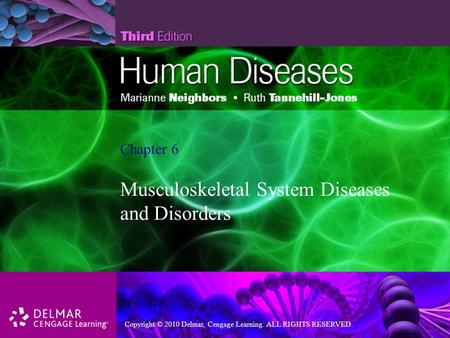 Copyright © 2010 Delmar, Cengage Learning. ALL RIGHTS RESERVED. Chapter 6 Musculoskeletal System Diseases and Disorders.