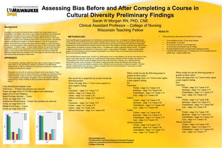Assessing Bias Before and After Completing a Course in Cultural Diversity Preliminary Findings Sarah W Morgan RN, PhD, CNE Clinical Assistant Professor.