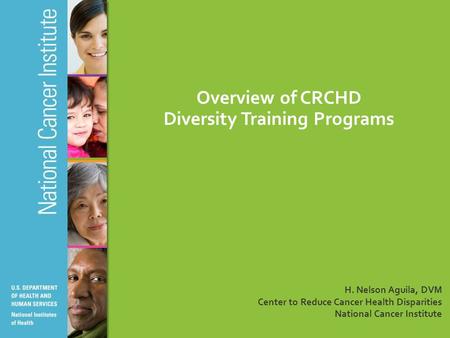 Overview of CRCHD Diversity Training Programs H. Nelson Aguila, DVM Center to Reduce Cancer Health Disparities National Cancer Institute.
