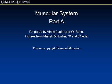 Muscular System Part A Prepared by Vince Austin and W. Rose. Figures from Marieb & Hoehn, 7 th and 8 th eds. Portions copyright Pearson Education.