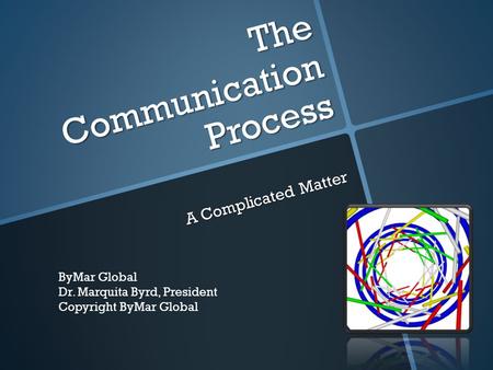 The Communication Process A Complicated Matter ByMar Global Dr. Marquita Byrd, President Copyright ByMar Global.