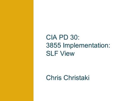 CIA PD 30: 3855 Implementation: SLF View Chris Christaki.