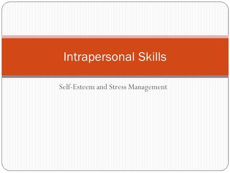 Self-Esteem and Stress Management Intrapersonal Skills.