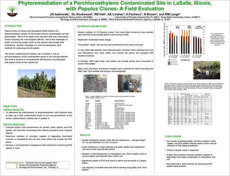 Phytoremediation of a Perchloroethylene Contaminated Site in LaSalle, Illinois, with Populus Clones- A Field Evaluation JG Isebrands 1, DL Rockwood 2,
