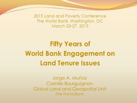 Fifty Years of World Bank Engagement on Land Tenure Issues
