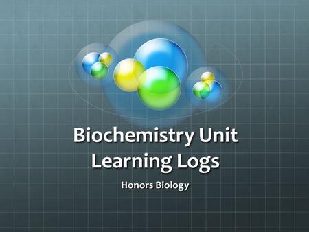 Biochemistry Unit Learning Logs Honors Biology. DO NOW Create a list of things you expect to learn in Honors Biology. Day 1.