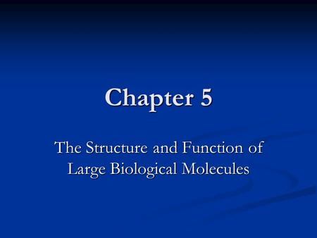 Chapter 5 The Structure and Function of Large Biological Molecules.