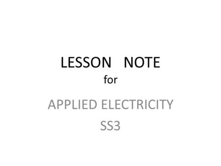 APPLIED ELECTRICITY SS3