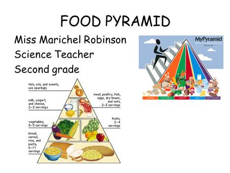 FOOD PYRAMID Miss Marichel Robinson Science Teacher Second grade.