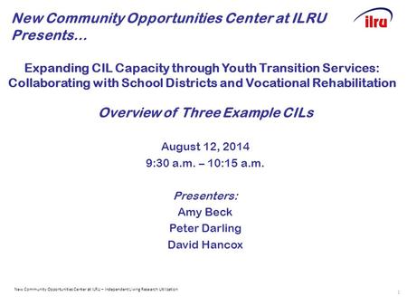 Expanding CIL Capacity through Youth Transition Services: Collaborating with School Districts and Vocational Rehabilitation Overview of Three Example CILs.