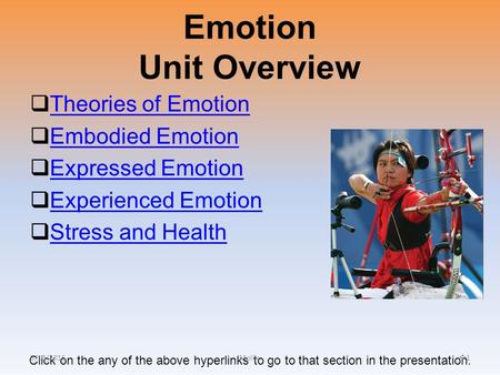 Emotion Unit Overview Theories of Emotion Embodied Emotion