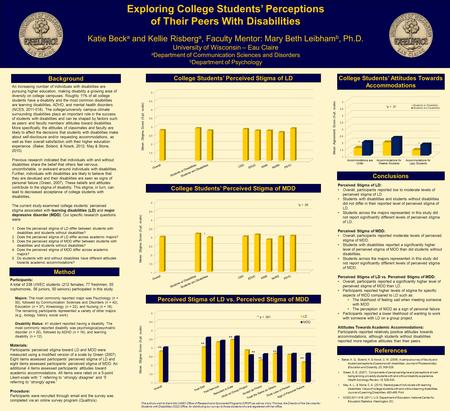 Exploring College Students’ Perceptions of Their Peers With Disabilities Katie Beck a and Kellie Risberg a, Faculty Mentor: Mary Beth Leibham b, Ph.D.