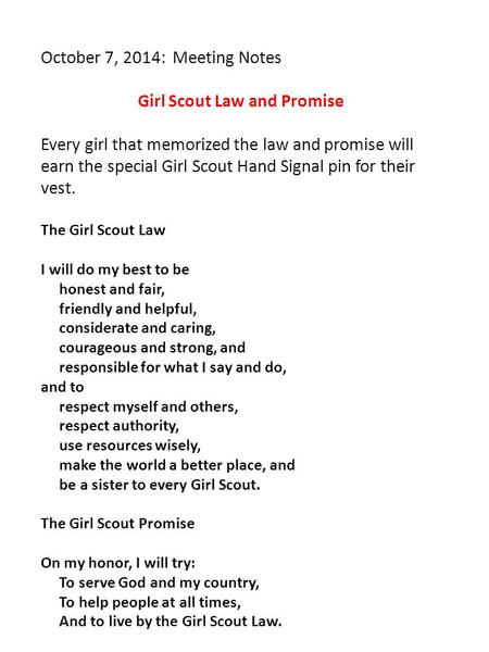 Girl Scout Law and Promise