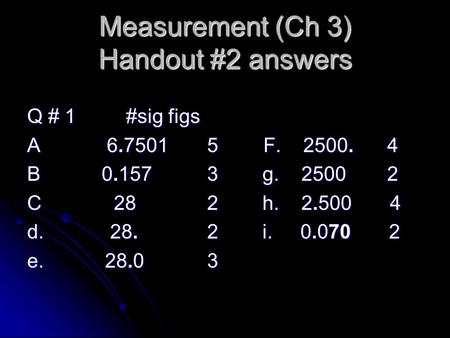 Measurement (Ch 3) Handout #2 answers