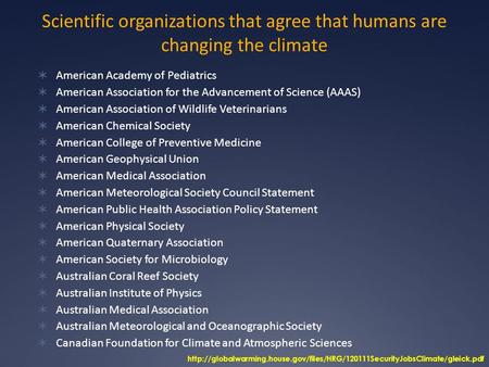 Scientific organizations that agree that humans are changing the climate  American Academy of Pediatrics  American Association for the Advancement of.