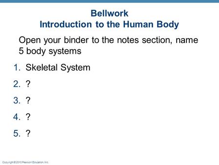 Bellwork Introduction to the Human Body
