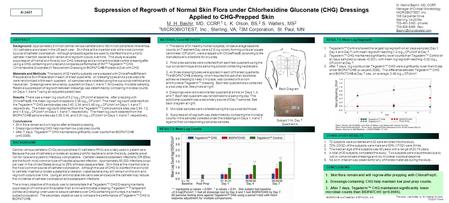 K-3401 Suppression of Regrowth of Normal Skin Flora under Chlorhexidine Gluconate (CHG) Dressings Applied to CHG-Prepped Skin M. H. Bashir, MD, CCRP, 1.