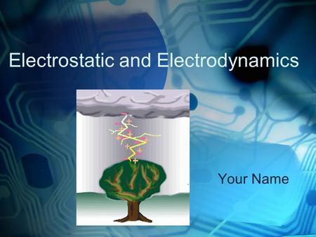 Electrostatic and Electrodynamics Your Name. At the completion of this chapter, the student should be able to do the following : Define electrification.