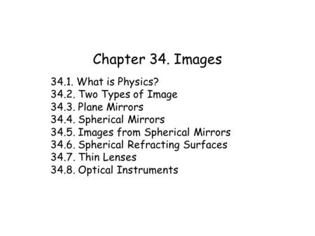 Chapter 34. Images What is Physics? Two Types of Image