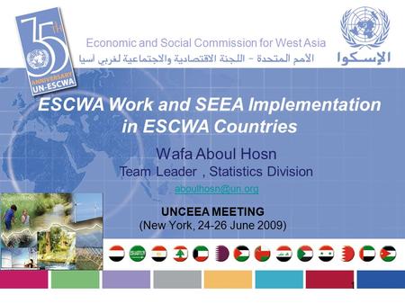 Wafa Aboul Hosn Team Leader, Statistics Division ESCWA Work and SEEA Implementation in ESCWA Countries UNCEEA MEETING (New York, 24-26.