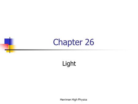 Chapter 26 Light Herriman High Physics. The Definition of Light The current scientific definition of Light is a photon carried on a wave front. This definition.