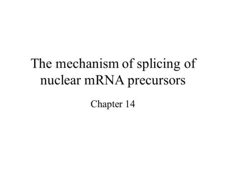 The mechanism of splicing of nuclear mRNA precursors Chapter 14.
