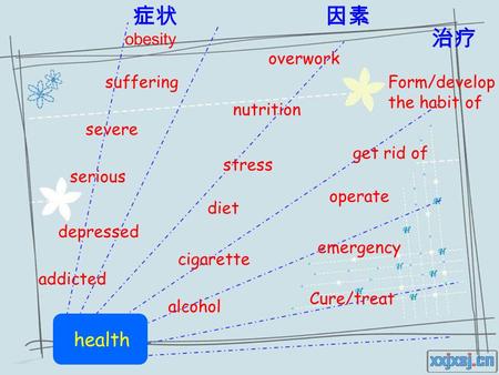 Addicted health serious severe nutrition cigarette diet overwork stress Cure/treat suffering depressed alcohol operate emergency get rid of Form/develop.