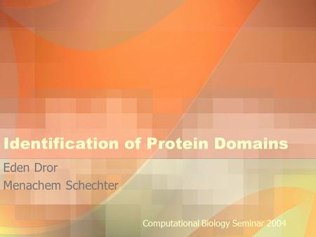 Identification of Protein Domains Eden Dror Menachem Schechter Computational Biology Seminar 2004.