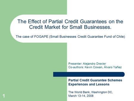 1 The Effect of Partial Credit Guarantees on the Credit Market for Small Businesses. The case of FOGAPE (Small Businesses Credit Guarantee Fund of Chile)