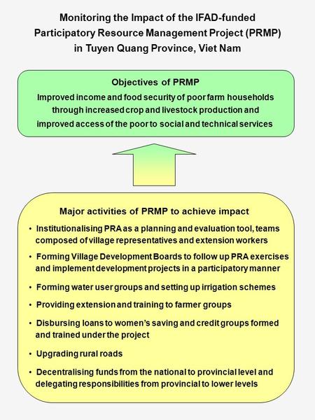Monitoring the Impact of the IFAD-funded Participatory Resource Management Project (PRMP) in Tuyen Quang Province, Viet Nam Objectives of PRMP Improved.