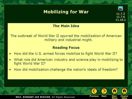 Mobilizing for War The Main Idea