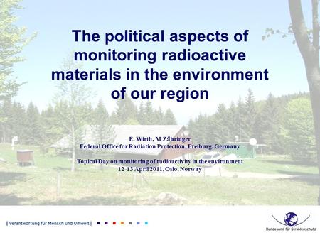 The political aspects of monitoring radioactive materials in the environment of our region E. Wirth, M Zähringer Federal Office for Radiation Protection,