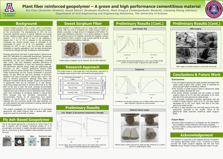 Plant fiber reinforced geopolymer – A green and high performance cementitious material Rui Chen (Graduate Student), Saeed Ahmari (Graduate Student), Mark.