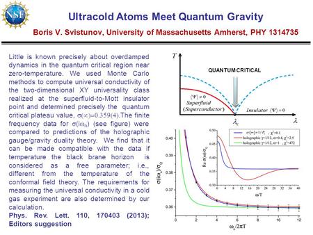 Ultracold Atoms Meet Quantum Gravity Boris V. Svistunov, University of Massachusetts Amherst, PHY 1314735 Little is known precisely about overdamped dynamics.