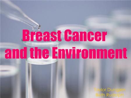 Breast Cancer and the Environment Taylor Dungjen Beth Rudolph.