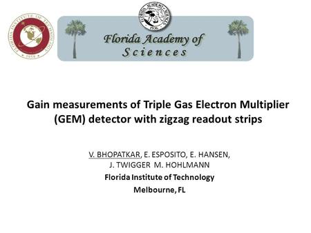 Gain measurements of Triple Gas Electron Multiplier (GEM) detector with zigzag readout strips V. BHOPATKAR, E. ESPOSITO, E. HANSEN, J. TWIGGER M. HOHLMANN.