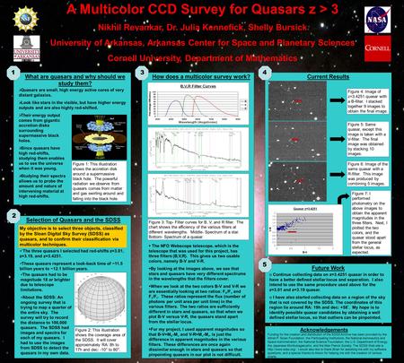 A Multicolor CCD Survey for Quasars z > 3 Nikhil Revankar, Dr. Julia Kennefick, Shelly Bursick University of Arkansas, Arkansas Center for Space and Planetary.