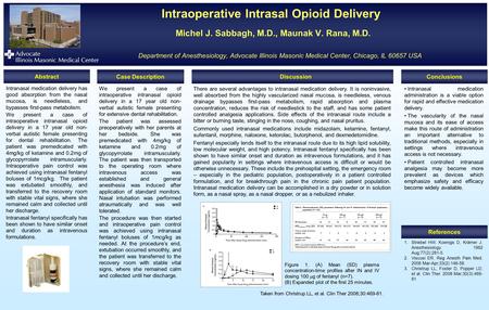 Michel J. Sabbagh, M.D., Maunak V. Rana, M.D. Intraoperative Intrasal Opioid Delivery Michel J. Sabbagh, M.D., Maunak V. Rana, M.D. Department of Anesthesiology,