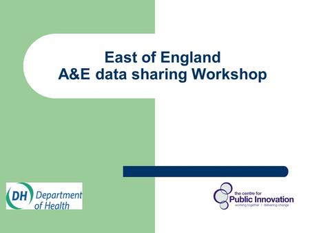 East of England A&E data sharing Workshop. WELCOME Mark Napier Managing Director, The Centre for Public Innovation Melvin Hartley Regional Alcohol Programme.