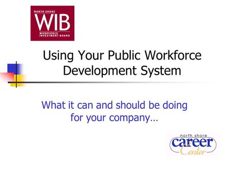Using Your Public Workforce Development System What it can and should be doing for your company…