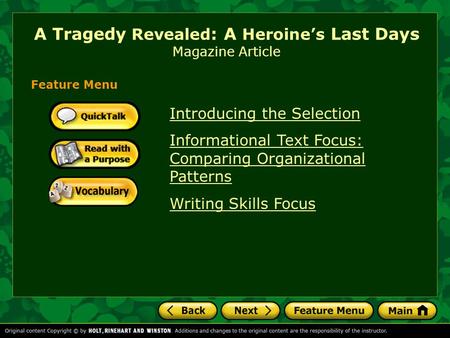 A Tragedy Revealed: A Heroine’s Last Days Magazine Article