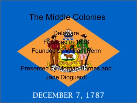The Middle Colonies Delaware Founded in 1638 Founded by William Penn