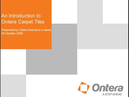 An Introduction to Ontera Carpet Tiles Presented by (Sales Executive’s name) 20 October 2009.