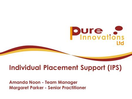 Individual Placement Support (IPS) Amanda Noon - Team Manager Margaret Parker - Senior Practitioner.
