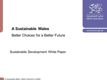 A Sustainable Wales Better Choices for a Better Future Sustainable Development White Paper A Sustainable Wales - Better Choices for a Better Future.