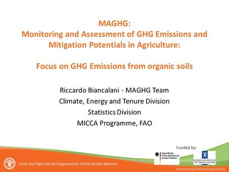 MAGHG: Monitoring and Assessment of GHG Emissions and Mitigation Potentials in Agriculture: Focus on GHG Emissions from organic soils Riccardo Biancalani.