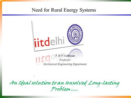 Need for Rural Energy Systems