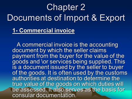 Chapter 2 Documents of Import & Export