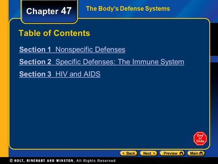 Chapter 47 Table of Contents Section 1 Nonspecific Defenses